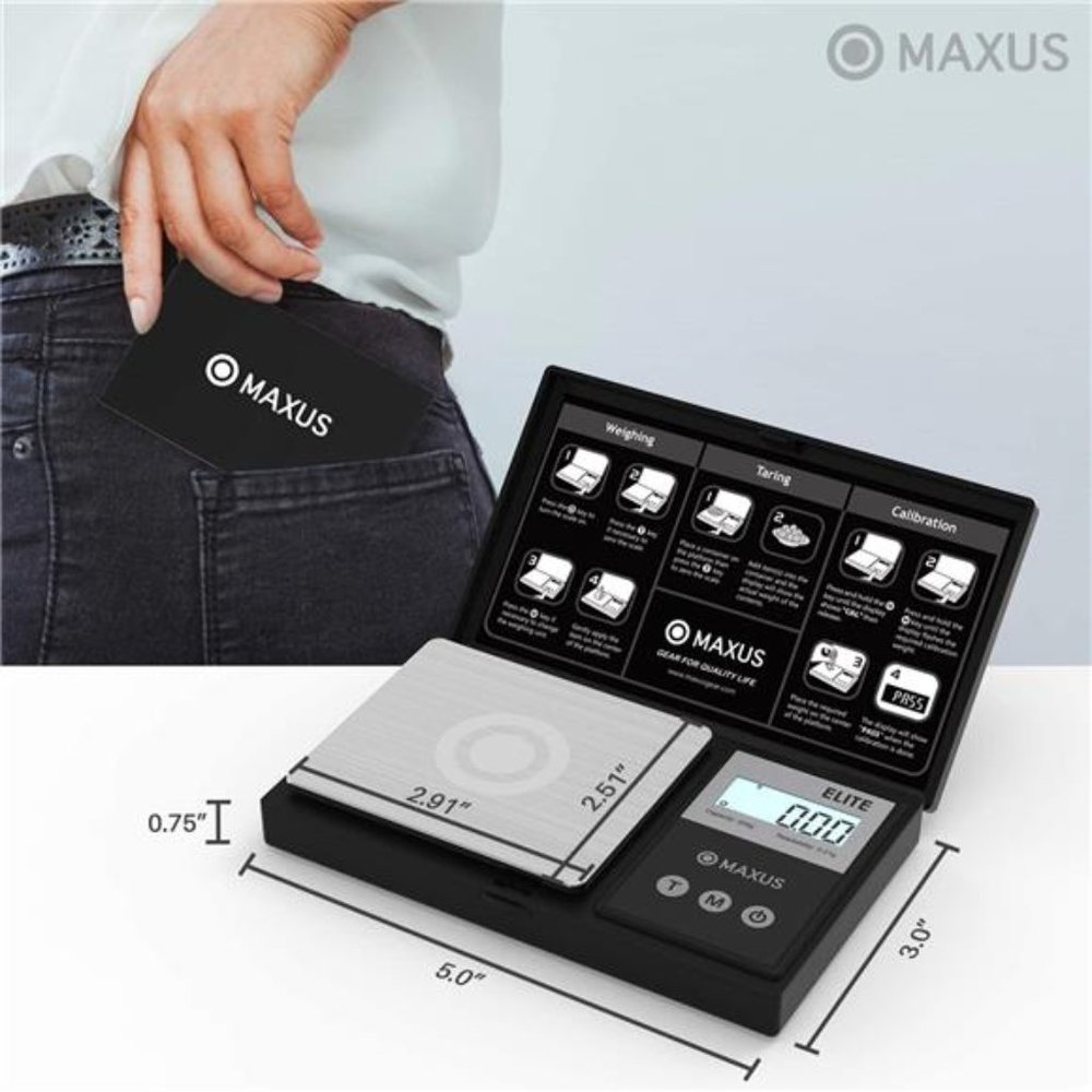 MAXUS Precision Pocket Scale 200g x 0.01g,Backlit LCD, Stainless Steel - Picture 4 of 6